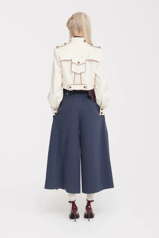 High-Waisted Pleated Wide-Leg Culottes - Blue Grey