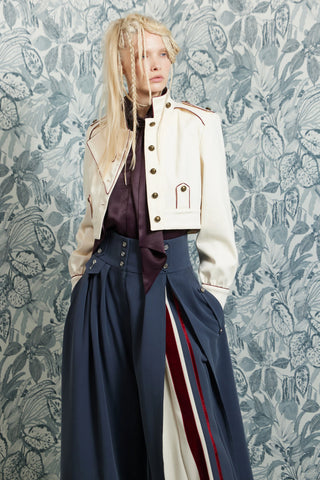 High-Waisted Pleated Wide-Leg Culottes - Blue Grey