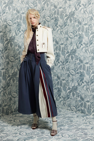 High-Waisted Pleated Wide-Leg Culottes - Blue Grey