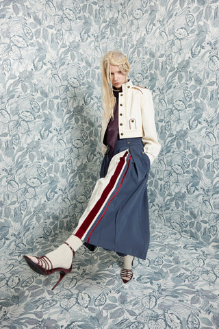 High-Waisted Pleated Wide-Leg Culottes - Blue Grey