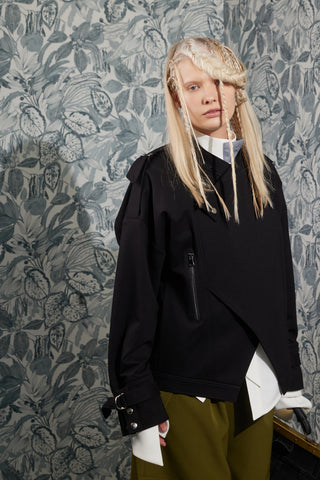 Structured Jacket-Inspired Knit Top – Black