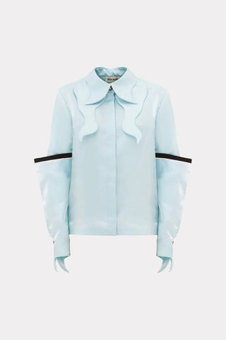 Дизайнерская шёлковая блуза из органзы с двойными рукавами – ментоловая