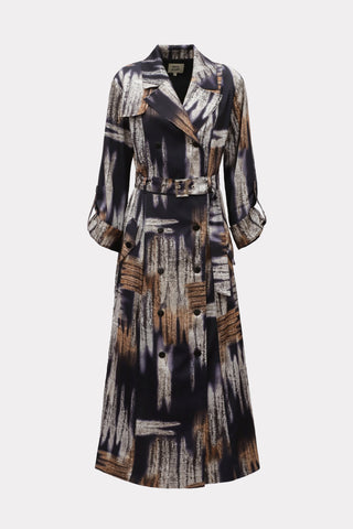 Belted Double-Breasted Trench Dress Smoky Abstract Print