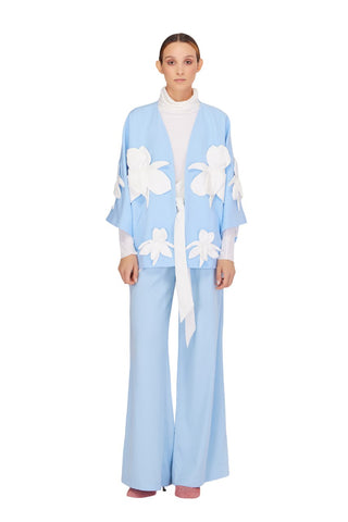 Silk-Lined Wrap Jacket With Dropped Sleeves Light Blue