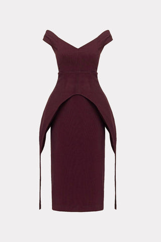 Figure-Flattering Off-Shoulder Midi Dress With Waist Corset Burgundy