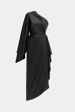 Designer Soft Faux Leather Midi Dress Black