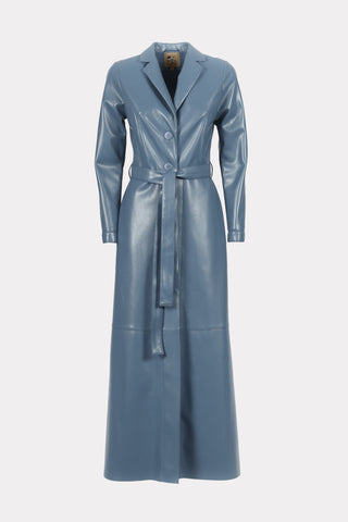 Long Button-Up Eco-Leather Trench Light Blue