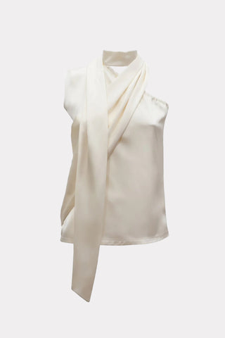 Asymmetrical Satin Top With Choker Collar Ivory