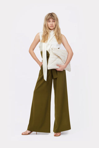 Asymmetrical Satin Top With Choker Collar Ivory