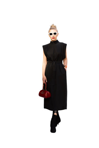 Stylish Straight Dress With Belt Black