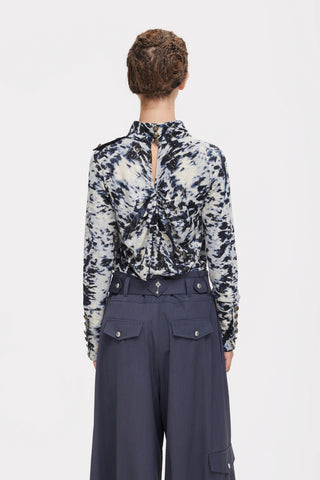 Pantaloni palazzo cu pliuri și detalii în stil utility – gri-albăstrui