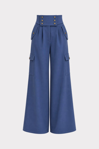 High-Waisted Flared Cargo Trousers – Blue Grey