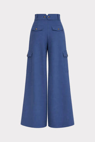 High-Waisted Flared Cargo Trousers – Blue Grey