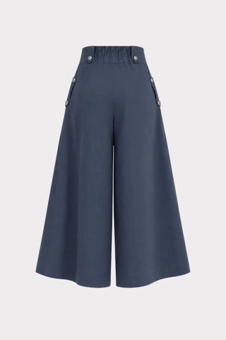 High-Waisted Pleated Wide-Leg Culottes - Blue Grey