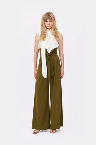 Asymmetrical Satin Top With Choker Collar Ivory