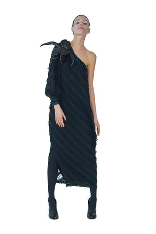 Luxury Elegance One-Sleeve Long Dress Black