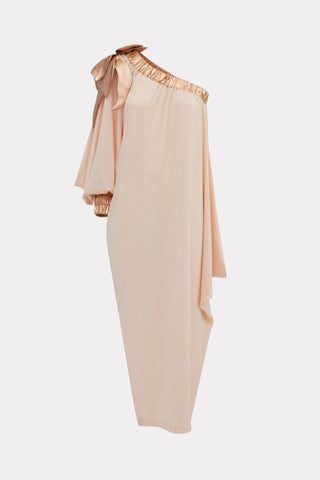 Luxury Elegance One-Sleeve Long Dress Rib Knit Peach Gold