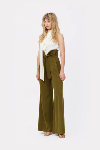 Asymmetrical Satin Top With Choker Collar Ivory