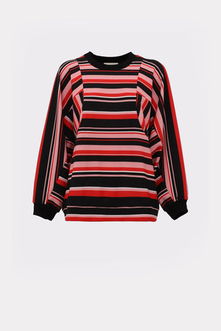 Bold Striped Top With Voluminous Sleeves Black Red