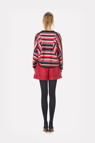 Bold Striped Top With Voluminous Sleeves Black Red