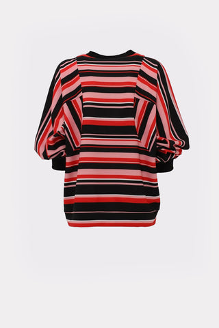 Bold Striped Top With Voluminous Sleeves Black Red