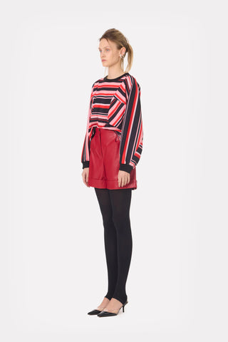 Bold Striped Top With Voluminous Sleeves Black Red