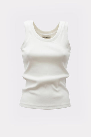 Basic Rib Tank Top Solid White