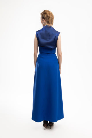 Blue High Waist A-Line Long Skirt With Belt