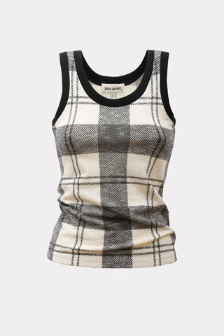 Checkered Knit Tank Top Black-White