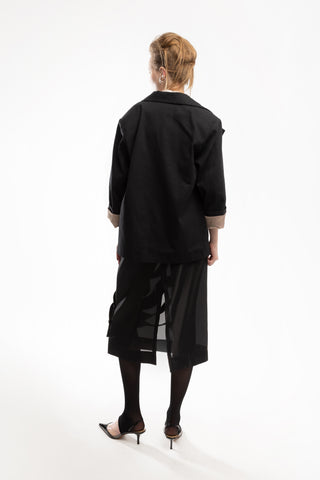 Graceful Organza Midi Skirt With Elastic Waistband Black