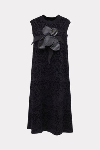 Midi Velvet Sleeveless Dress With Decor Black