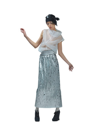 Party Straight Maxi Sequin Skirt Silver