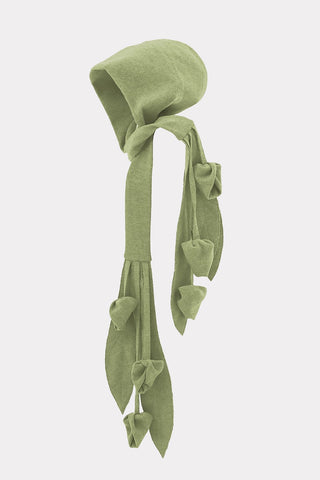 Self-Tie Double Knit Wool Hooded Scarf - Olive Green