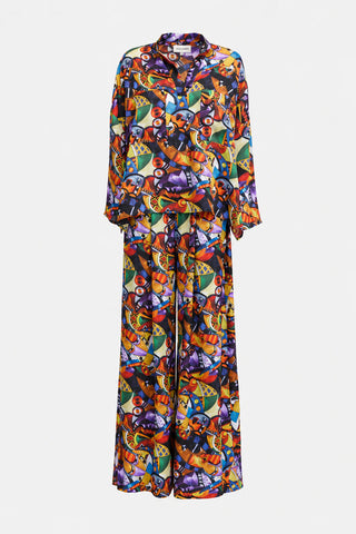 Abstract Print Cupro Blouse & Palazzo Trousers Co-Ord Set