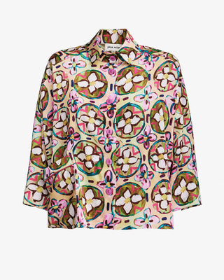 Abstract Print Satin Shirt & Wide Leg Trousers Co-Ord Set