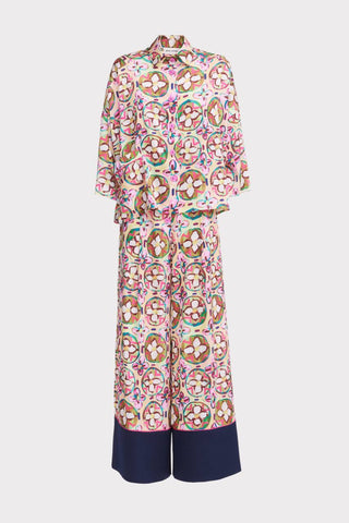 Abstract Print Satin Shirt & Wide Leg Trousers Co-Ord Set