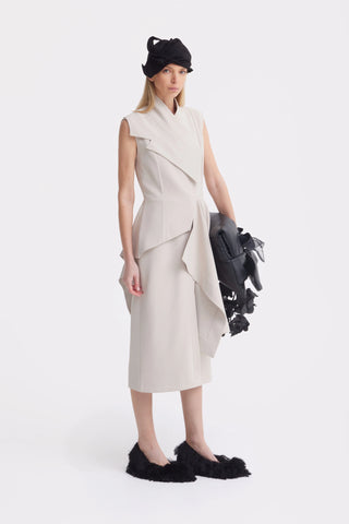 Architectural Draped Midi Dress – Beige