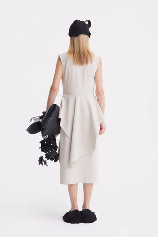 Architectural Draped Midi Dress – Beige