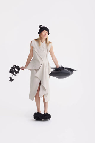 Architectural Draped Midi Dress – Beige