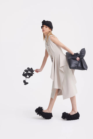 Architectural Draped Midi Dress – Beige