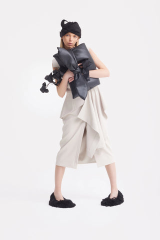 Architectural Draped Midi Dress – Beige