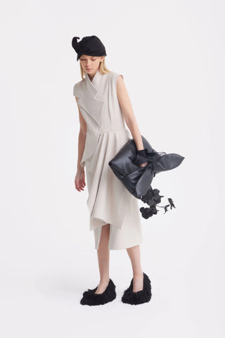 Architectural Draped Midi Dress – Beige