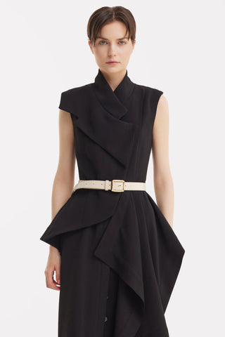 Architectural Draped Midi Dress – Black