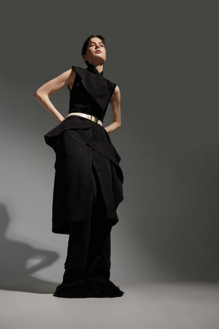 Architectural Draped Midi Dress – Black