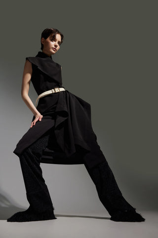 Architectural Draped Midi Dress – Black
