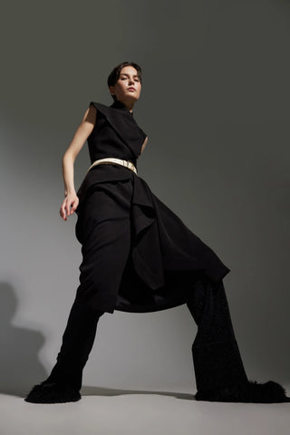 Architectural Draped Midi Dress – Black