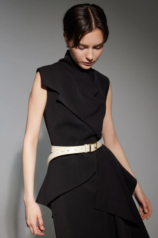 Architectural Draped Midi Dress – Black