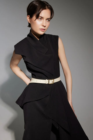 Architectural Draped Midi Dress – Black