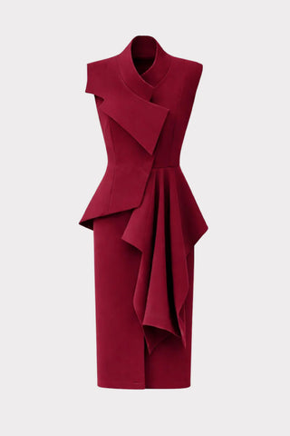 Architectural Draped Midi Dress – Burgundy