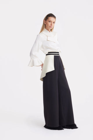 Pantaloni largi cu talie statement — negri